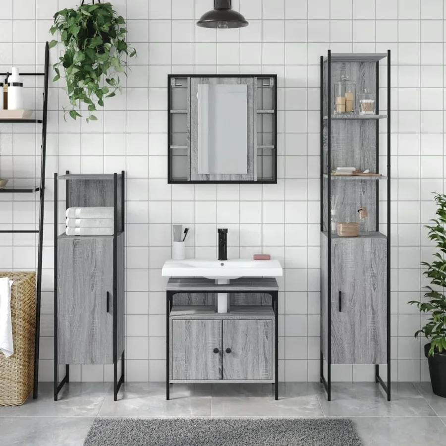 Ensemble d'armoires de salle de bain 4 pcs sonoma gris - 3
