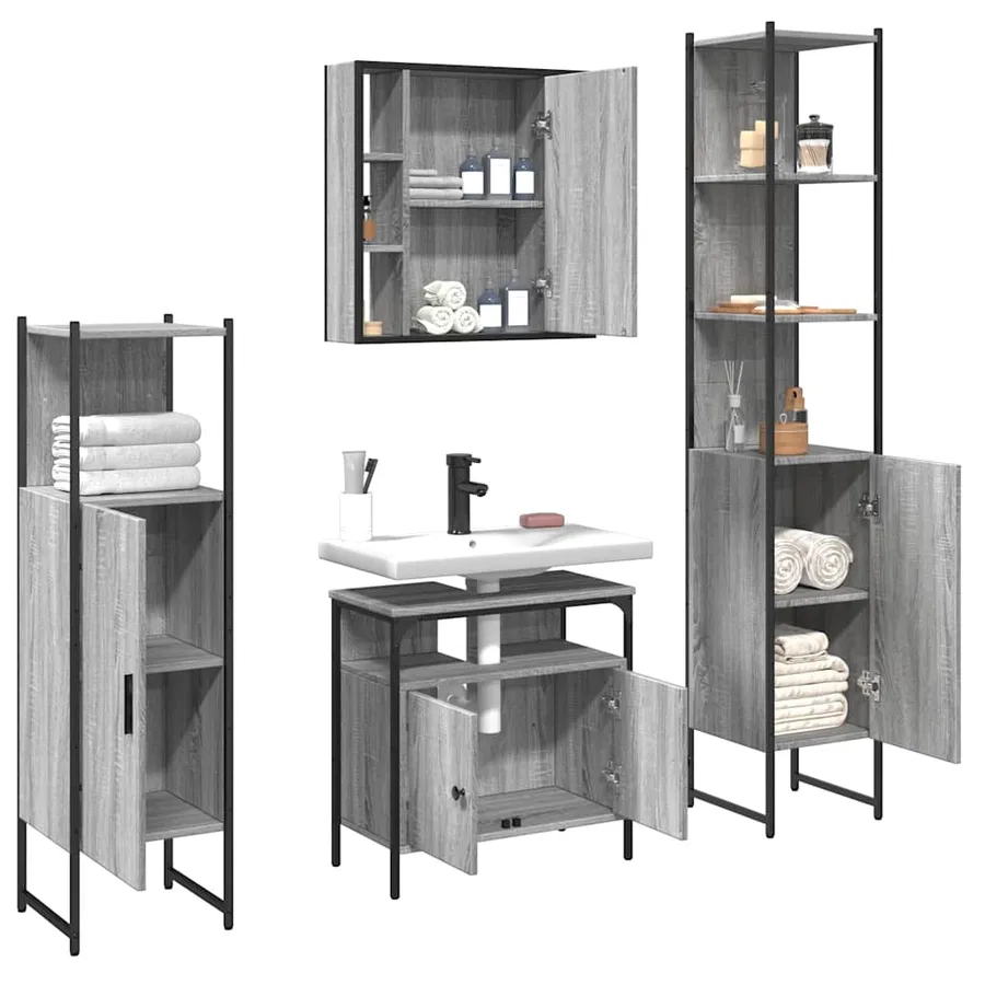 Ensemble d'armoires de salle de bain 4 pcs sonoma gris - 4