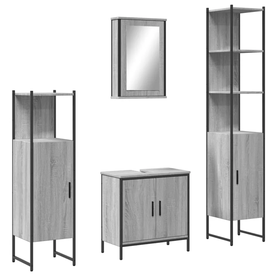 Ensemble de meubles de salle de bain 4 pcs Sonoma gris - 2
