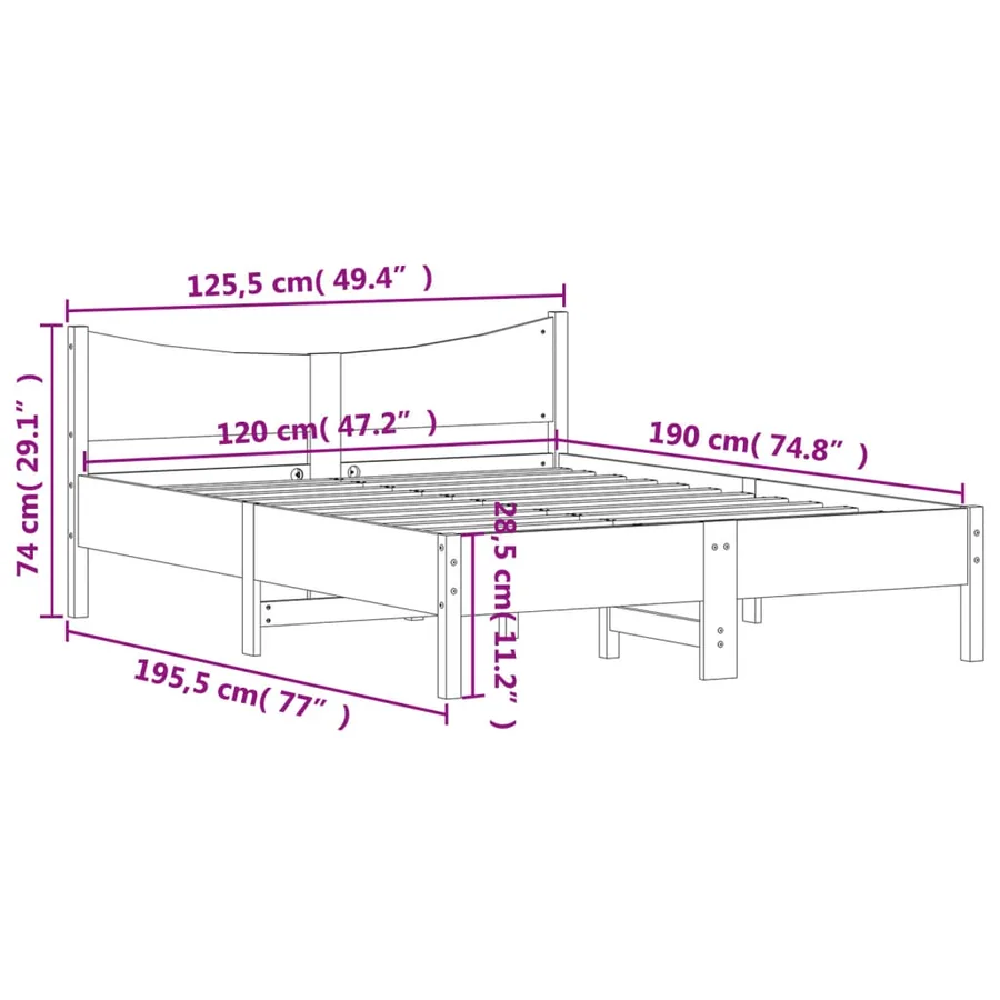 Cadre de lit sans matelas 120x190 cm bois de pin massif - 9