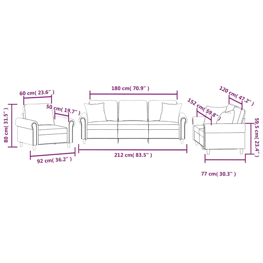 Ensemble de canapés 3 pcs avec coussins noir velours - 9
