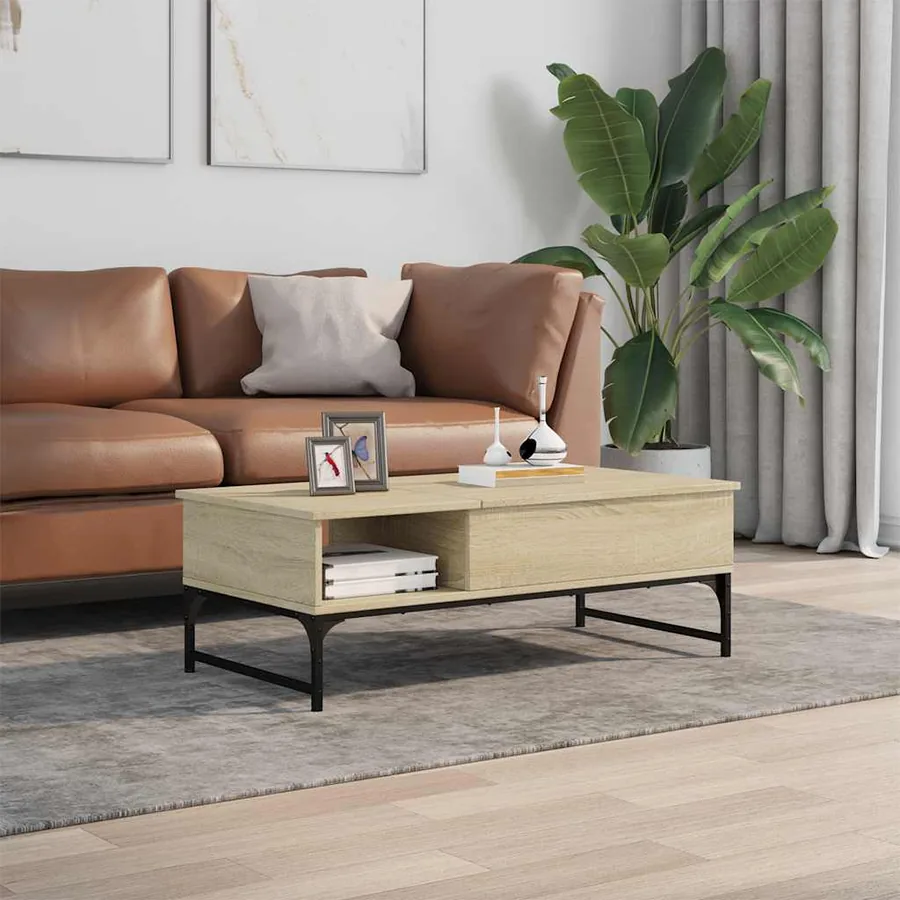 Table basse chêne sonoma 100x50x35cm bois d'ingénierie et métal - 3