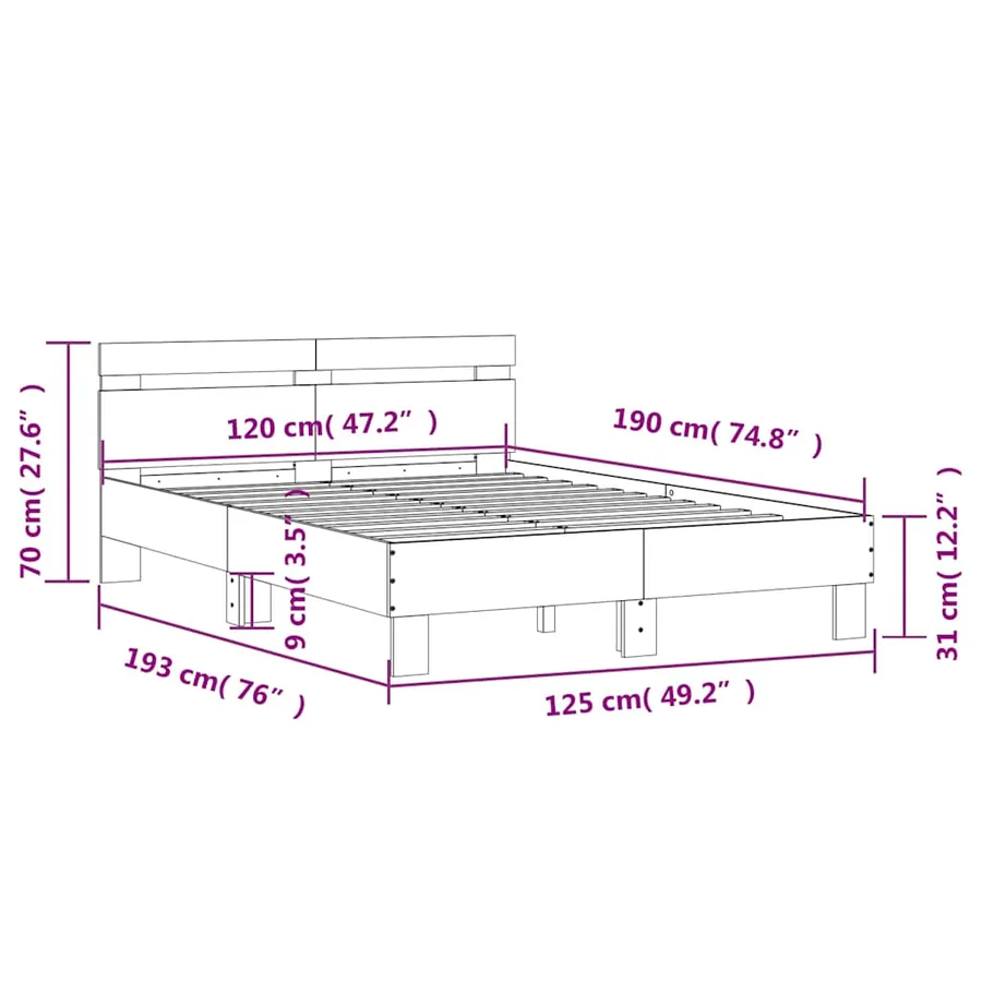 Cadre de lit avec LED sans matelas noir 120x190 cm - 15
