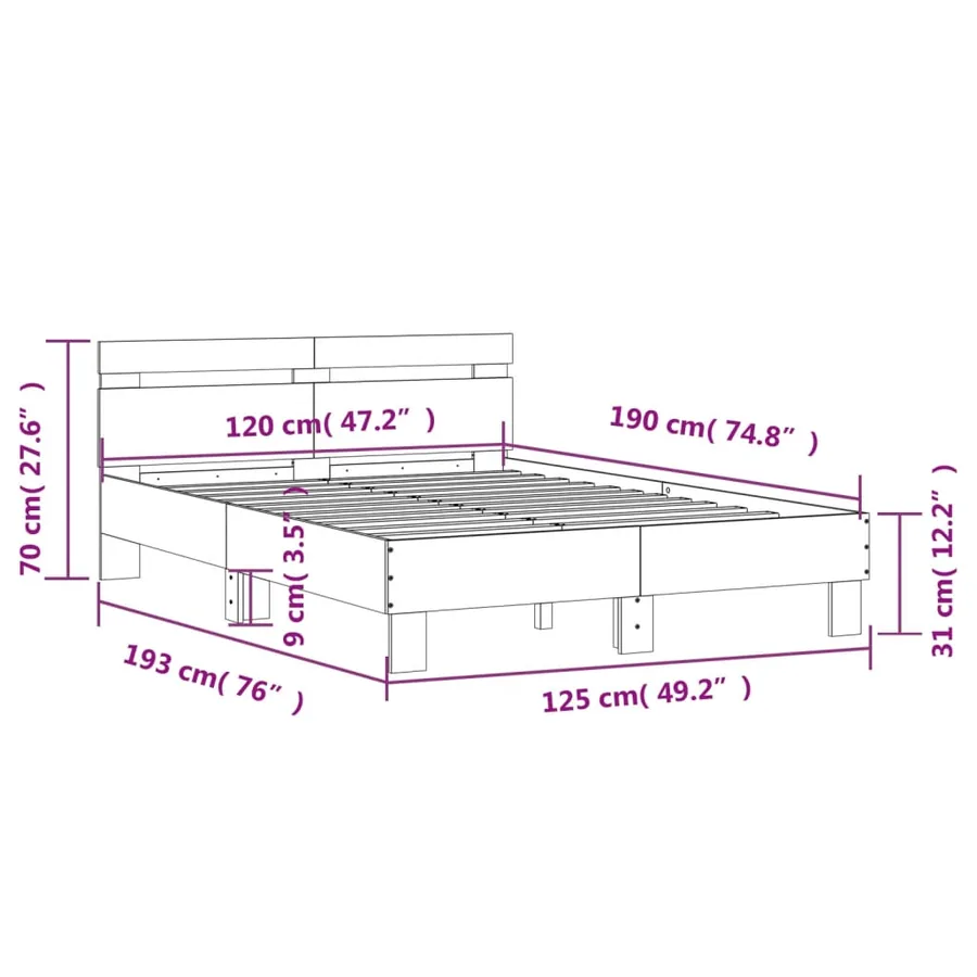 Cadre de lit avec LED sans matelas gris béton 120x190 cm - 15