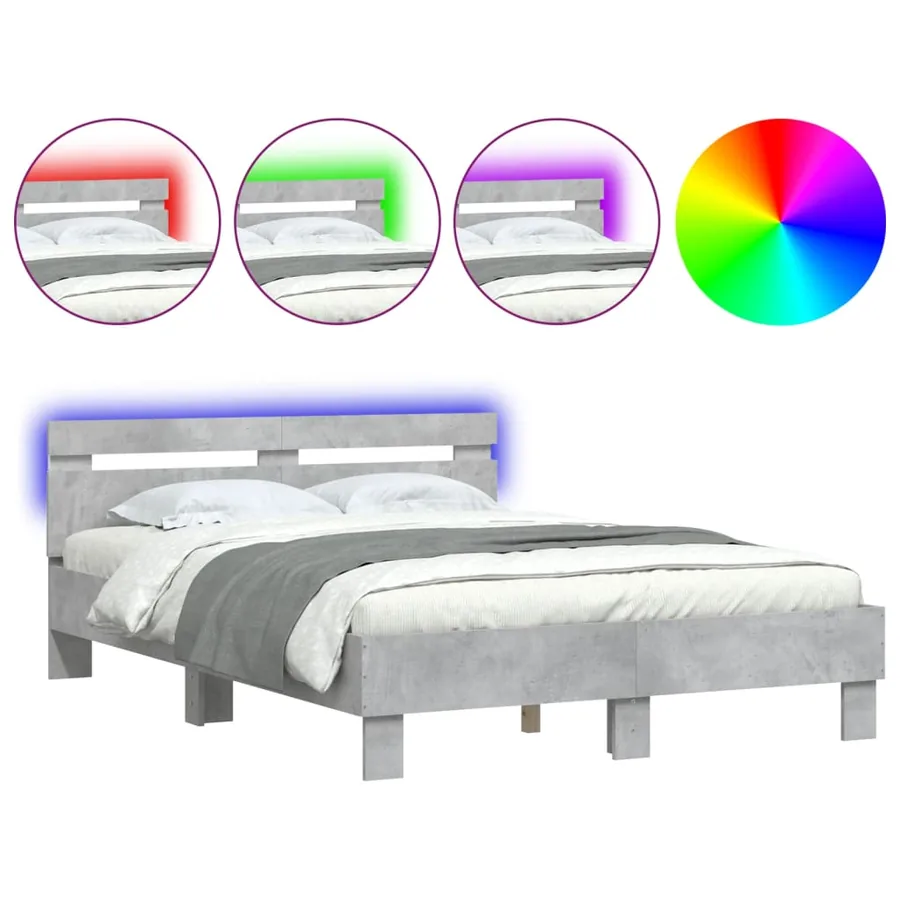 Cadre de lit avec LED sans matelas gris béton 120x190 cm - 2