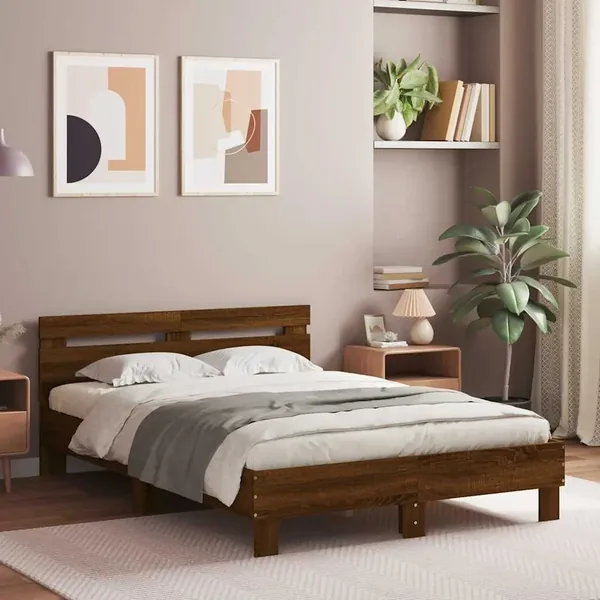 Cadre de lit avec LED sans matelas chêne marron 120x190 cm