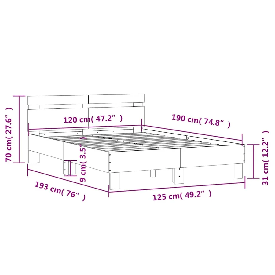 Cadre de lit avec LED sans matelas chêne marron 120x190 cm - 15