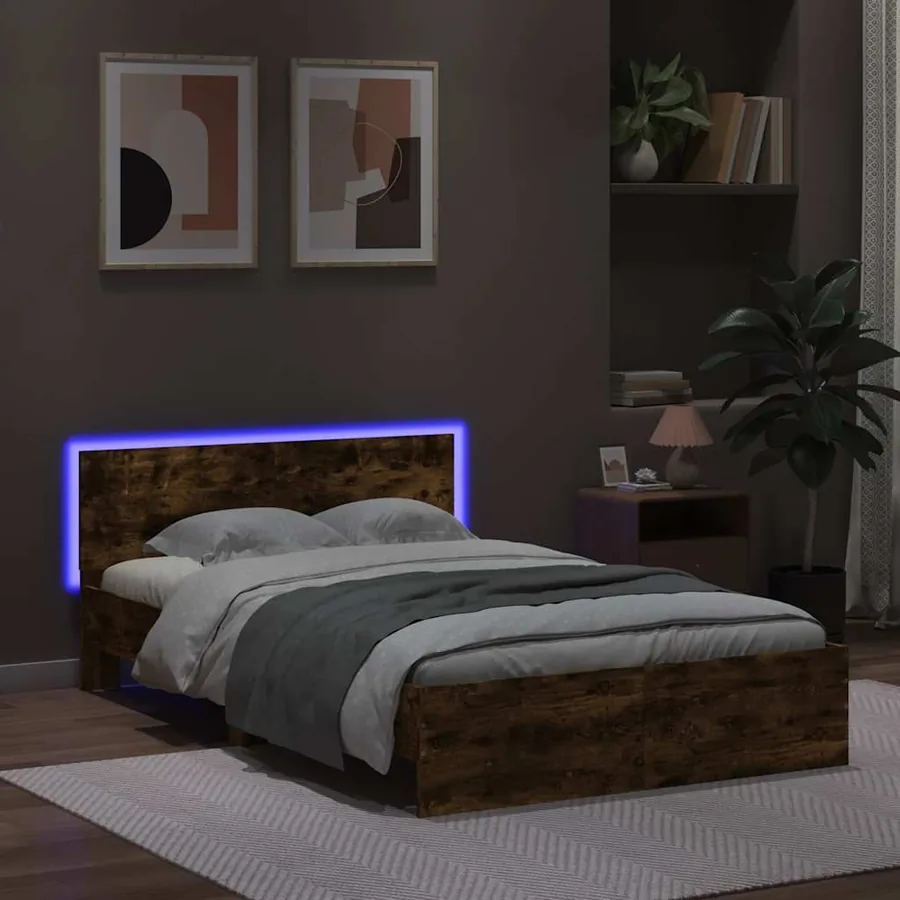 Cadre de lit avec tête de lit et LED chêne fumé 140x190 cm - 3