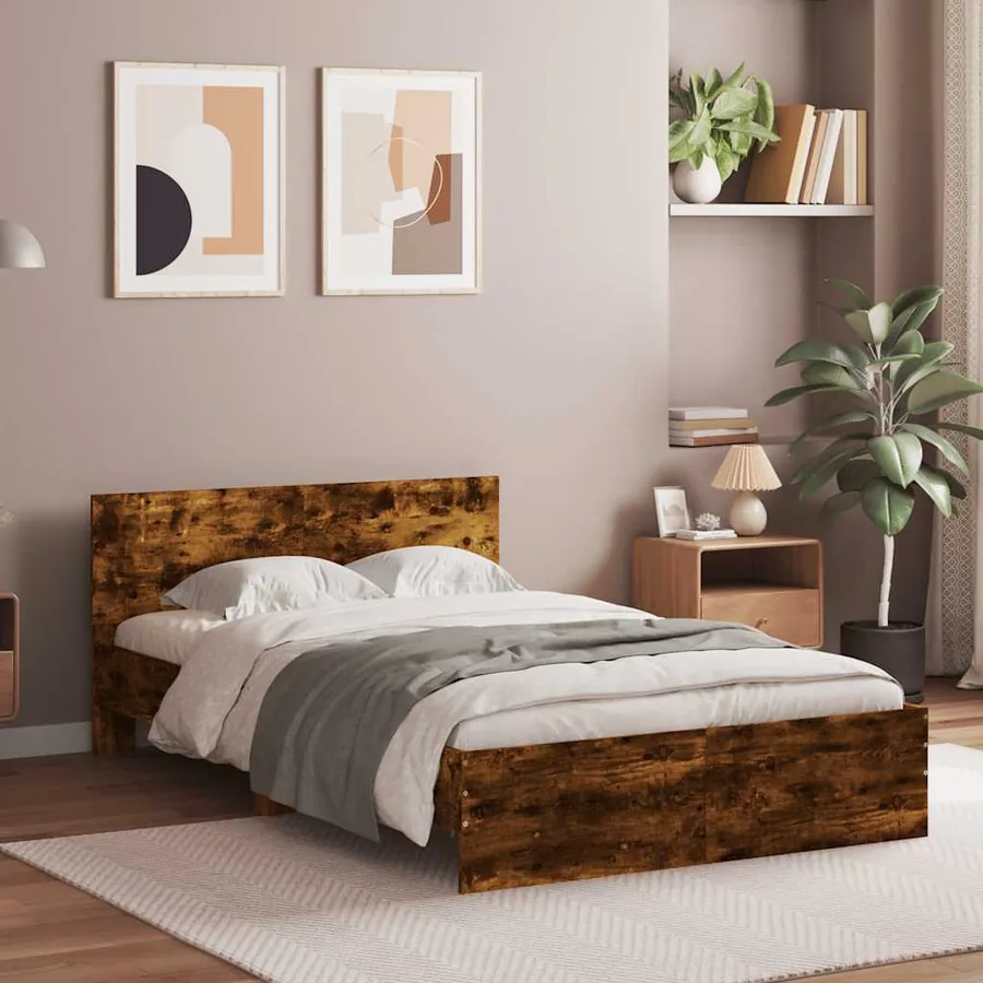 Cadre de lit avec tête de lit et LED chêne fumé 140x190 cm - 4