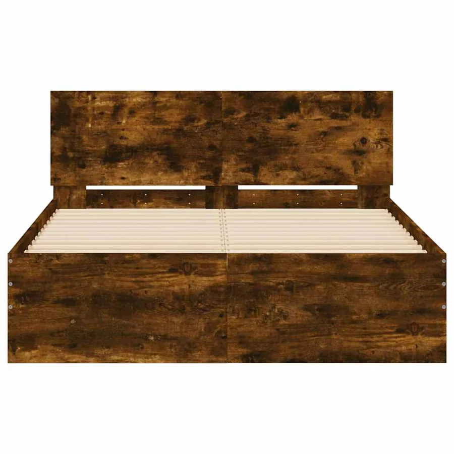 Cadre de lit avec tête de lit et LED chêne fumé 140x190 cm - 7