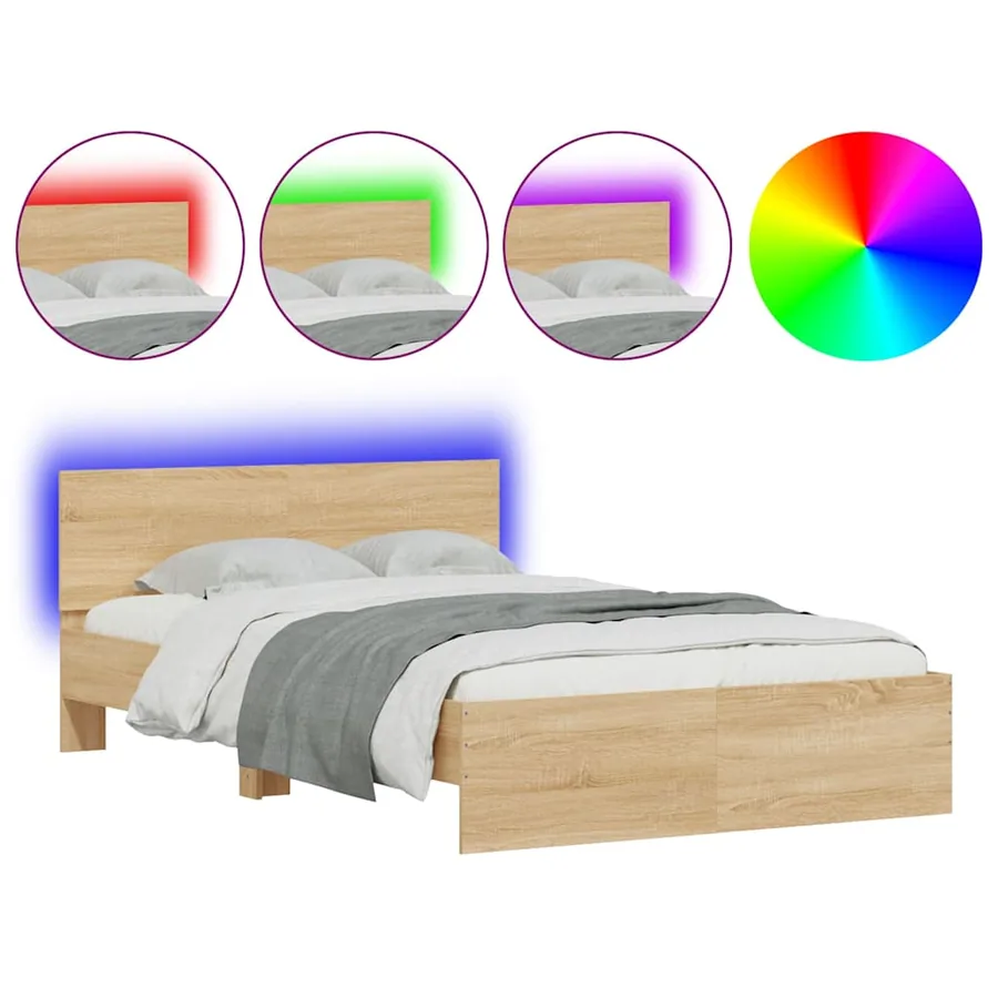 Cadre de lit avec tête de lit et LED chêne sonoma 140x190 cm - 2