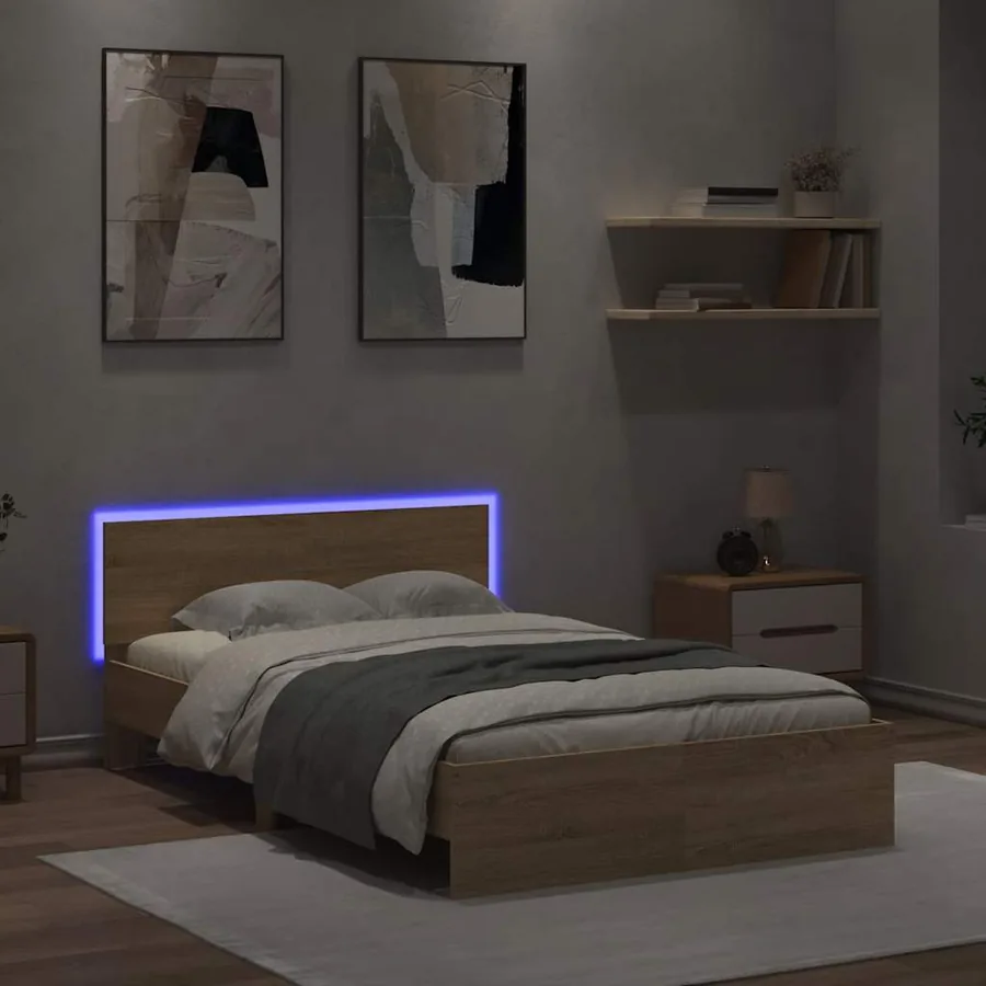 Cadre de lit avec tête de lit et LED chêne sonoma 140x190 cm - 3