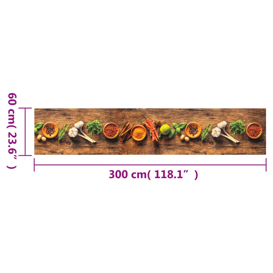 Tapis de cuisine lavable impression d'épices 60x300 cm velours - 5