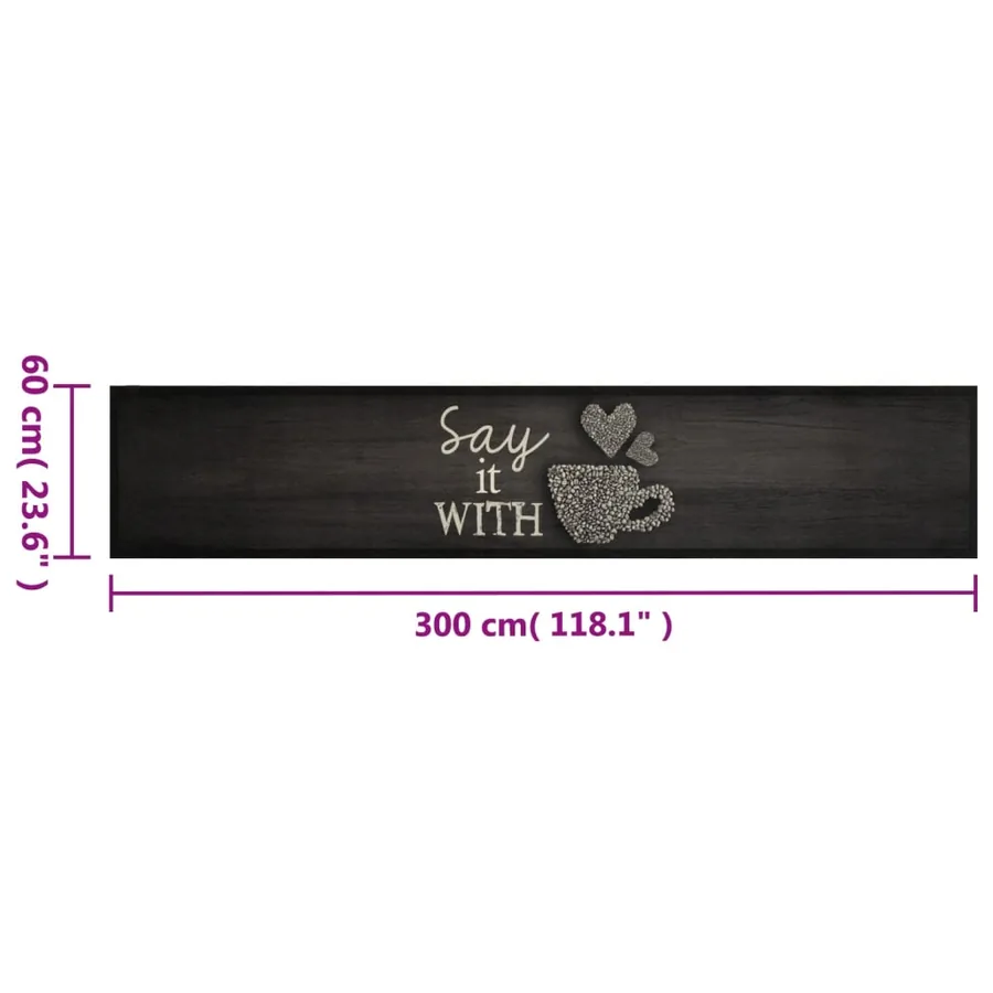 Tapis de cuisine lavable imprimé tasse noir 60x300 cm velours - 5