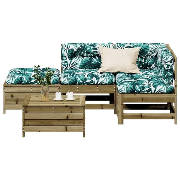 Salon de jardin 5 pcs avec coussins bois de pin imprégné