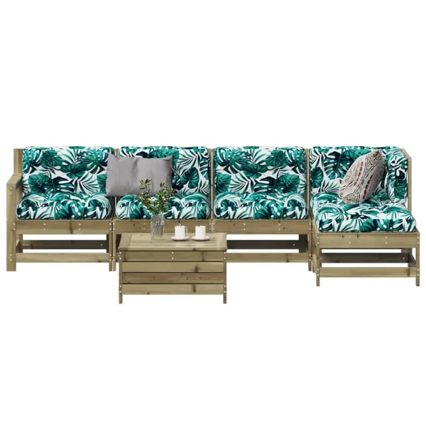 Salon de jardin 6 pcs avec coussins bois de pin imprégné