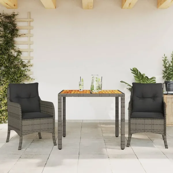 Ensemble à manger de jardin 3 pcs coussins gris résine tressée