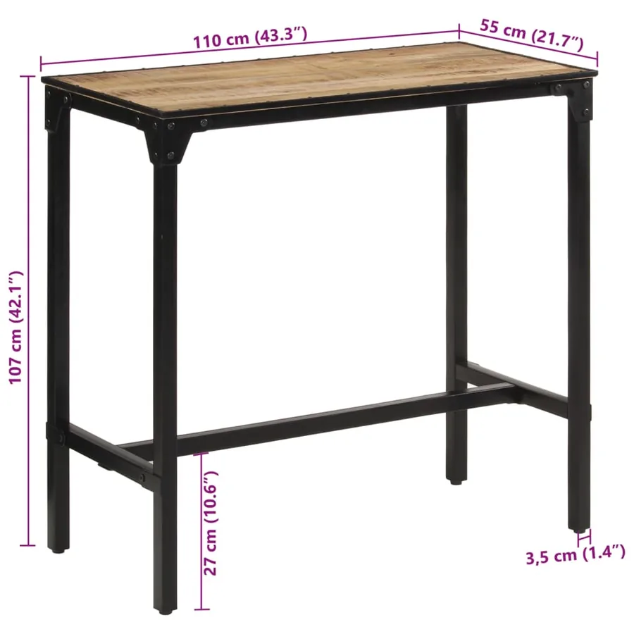 Ensemble de bar 5 pcs bois de manguier brut massif et métal - 17