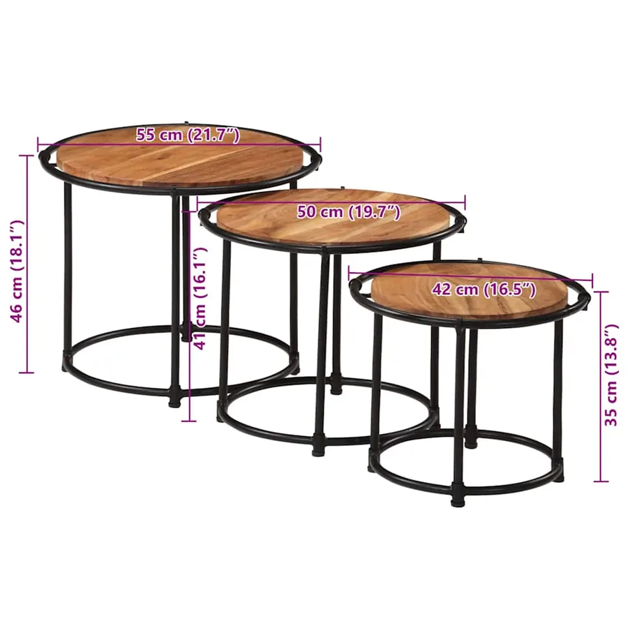 Tables gigognes 3 pcs bois massif d'acacia - 10