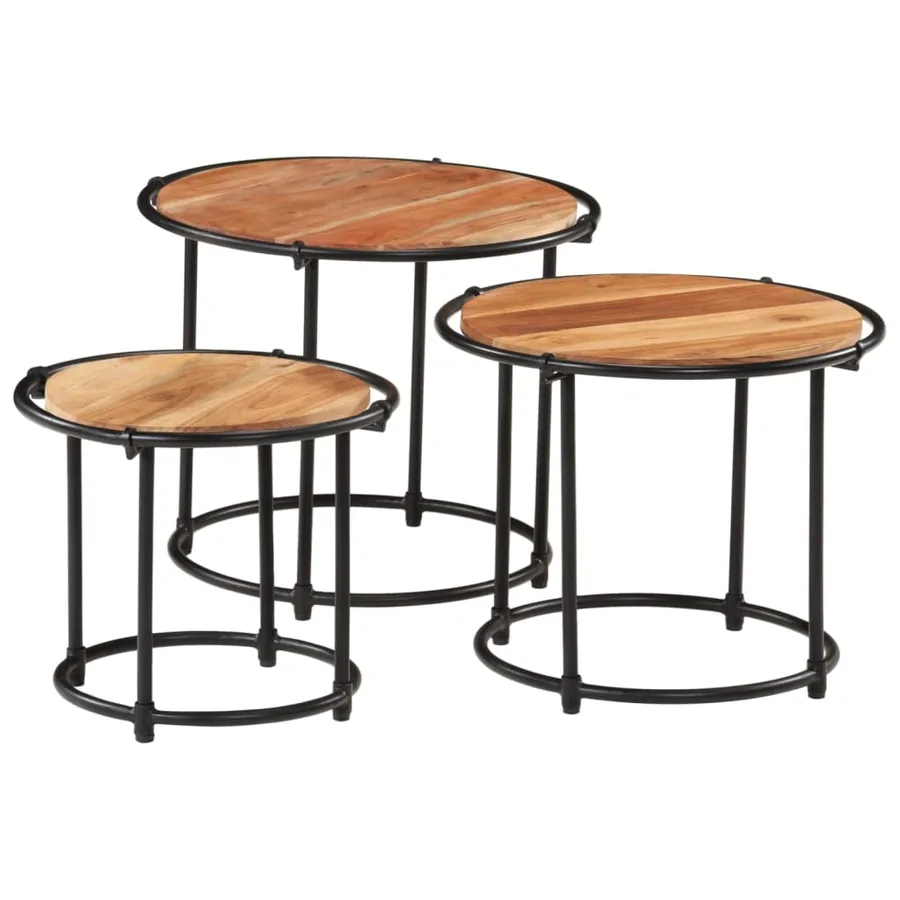 Tables gigognes 3 pcs bois massif d'acacia - 2