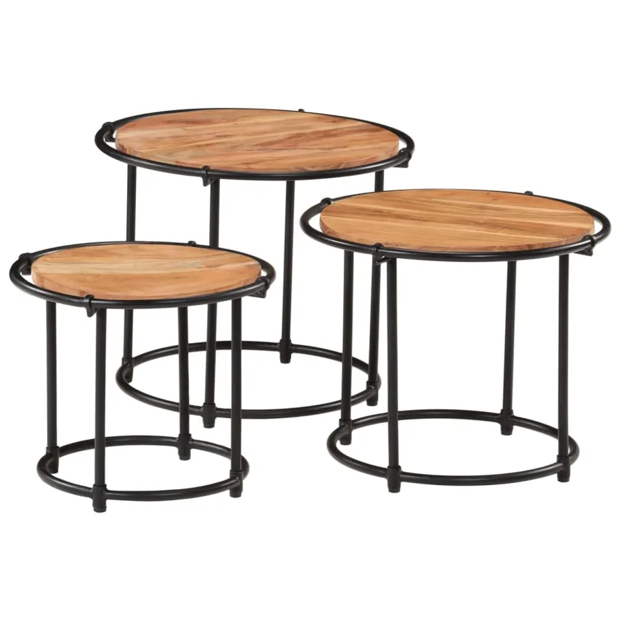 Tables gigognes 3 pcs bois massif d'acacia - 3