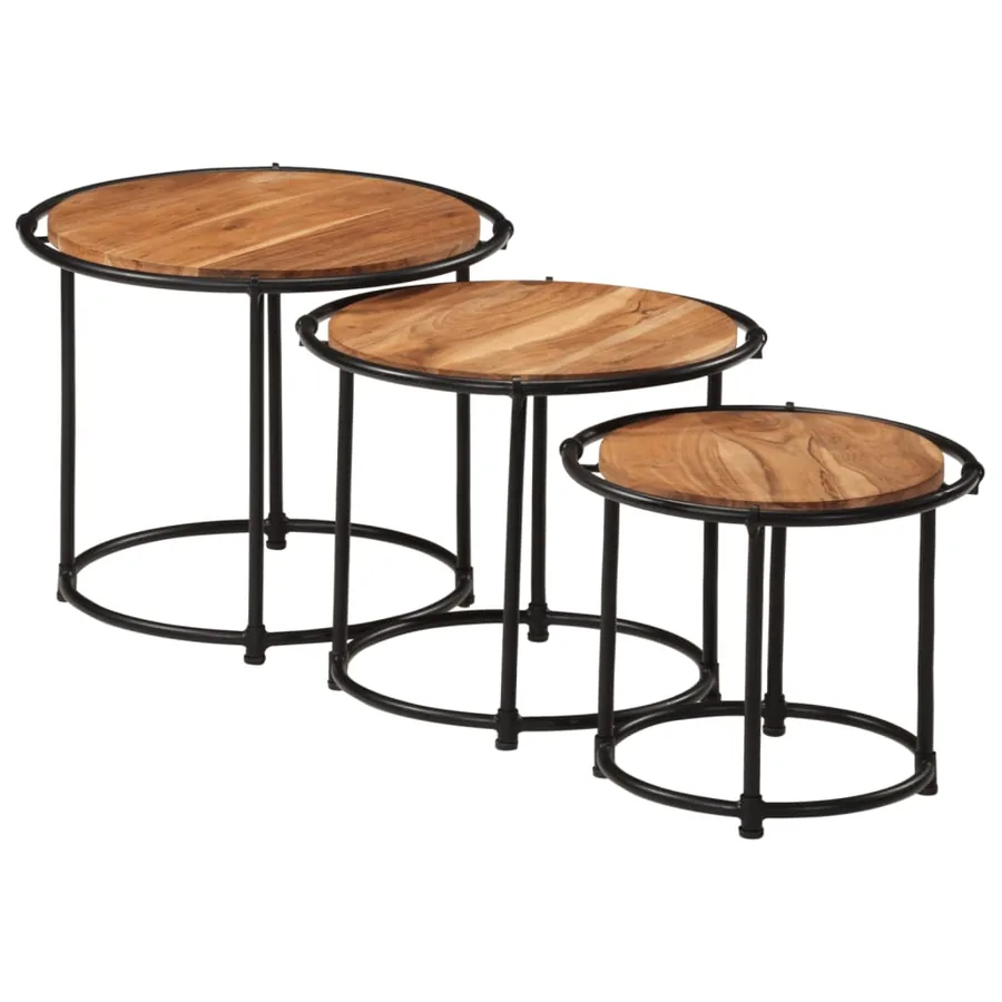 Tables gigognes 3 pcs bois massif d'acacia - 4