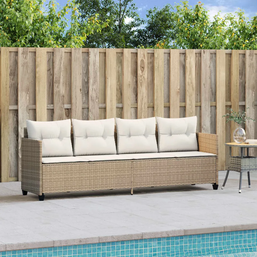 Chaise longue avec coussins beige résine tressée - 3