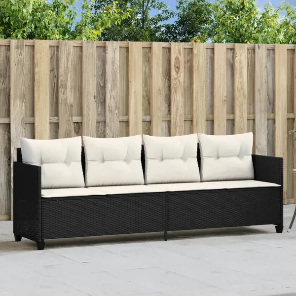 Chaise longue avec coussins noir résine tressée
