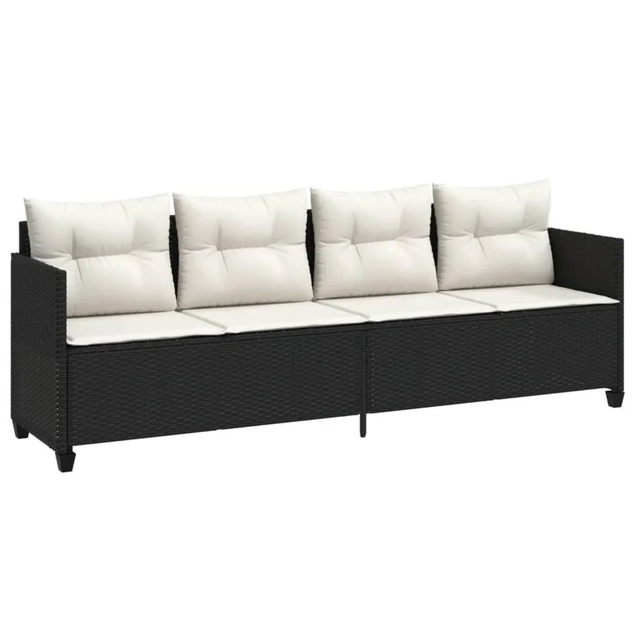 Chaise longue avec coussins noir résine tressée - 2
