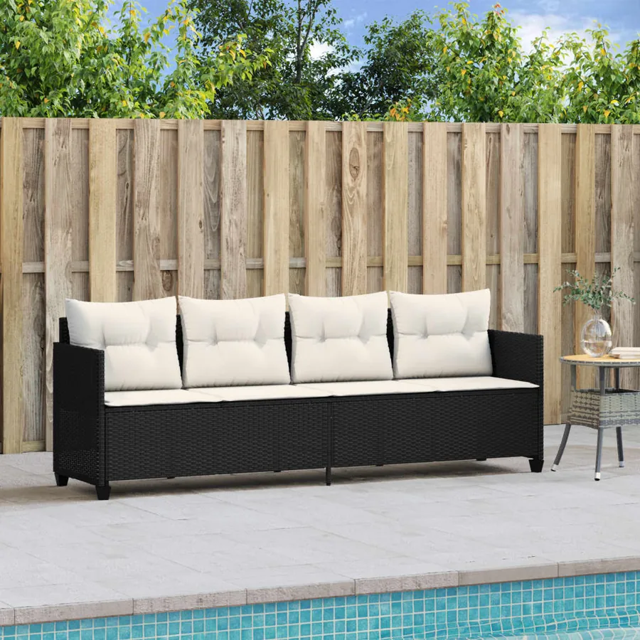 Chaise longue avec coussins noir résine tressée - 3
