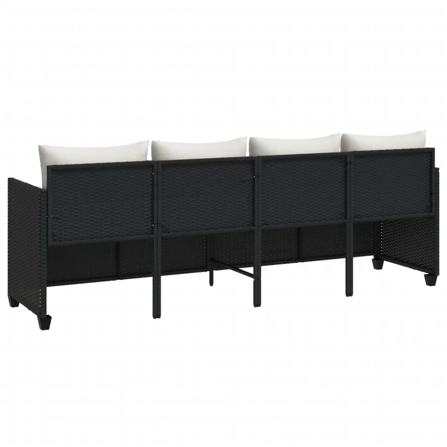 Chaise longue avec coussins noir résine tressée - 6