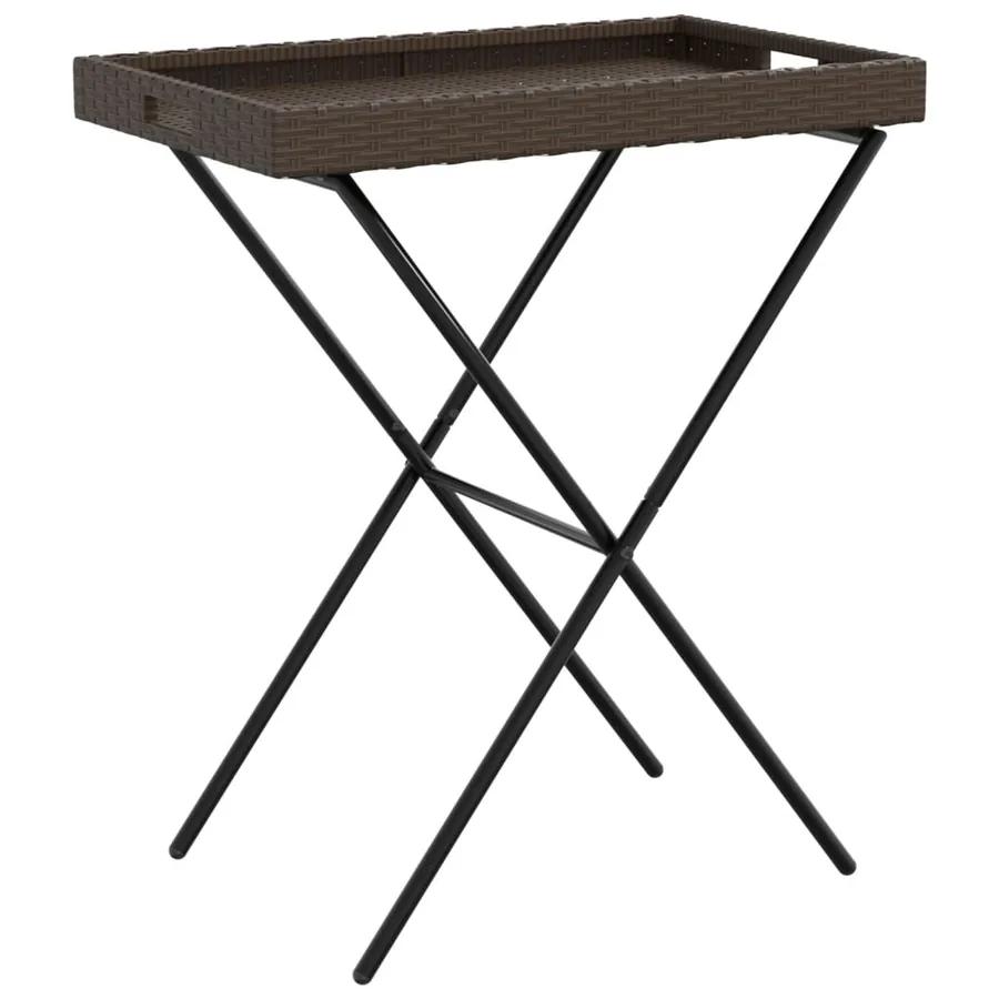 Table à plateau pliable marron 65x40x75 cm résine tressée - 2