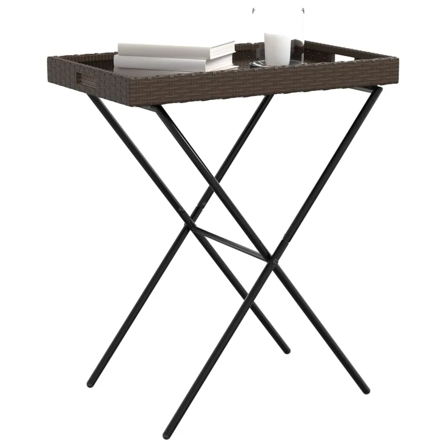 Table à plateau pliable marron 65x40x75 cm résine tressée - 4