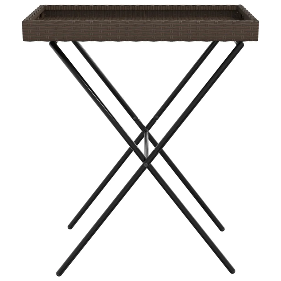 Table à plateau pliable marron 65x40x75 cm résine tressée - 5