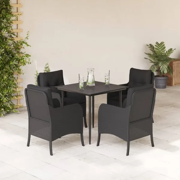 Ensemble à manger de jardin coussins 5pcs Noir Résine tressée