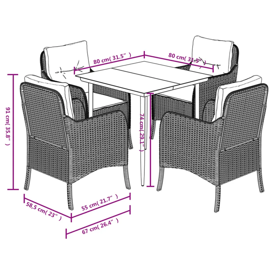 Ensemble à manger de jardin coussins 5pcs Noir Résine tressée - 7