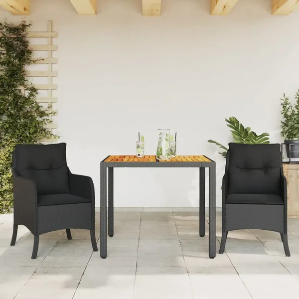 Ensemble à manger de jardin avec coussins 3 pcs Noir
