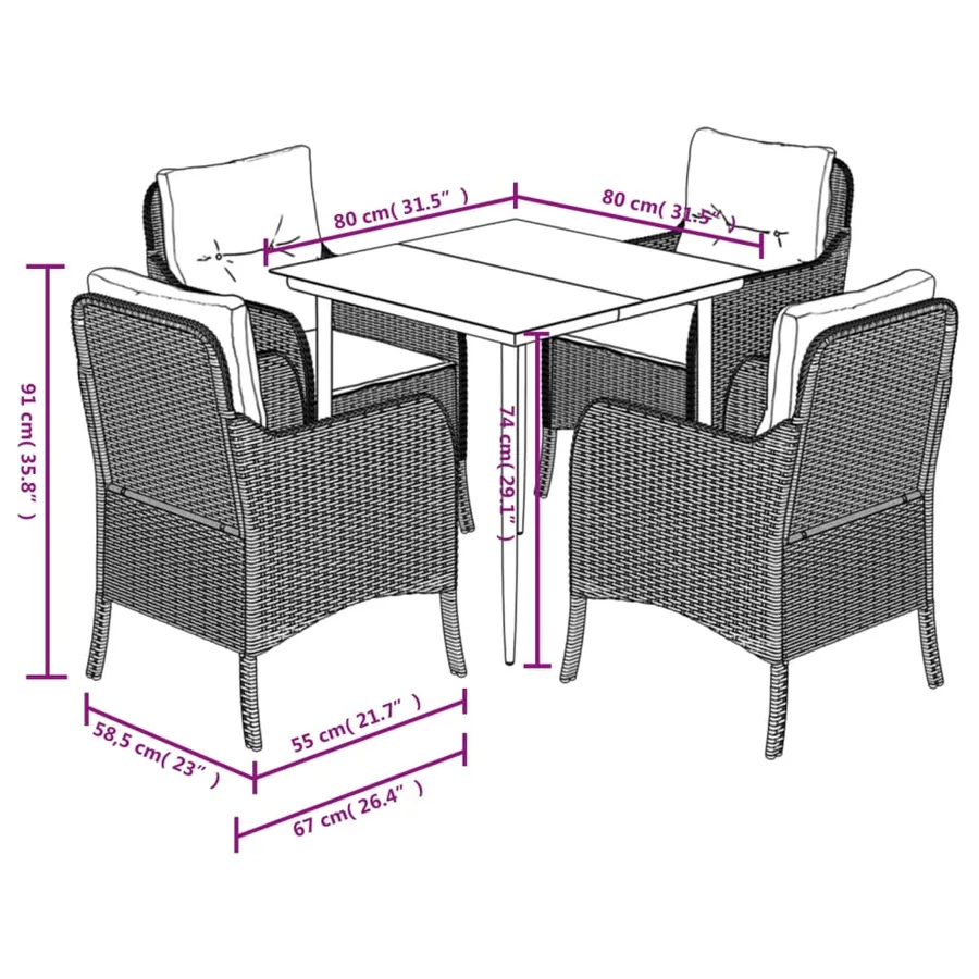 Ensemble à manger de jardin 5 pcs coussins gris résine tressée - 7