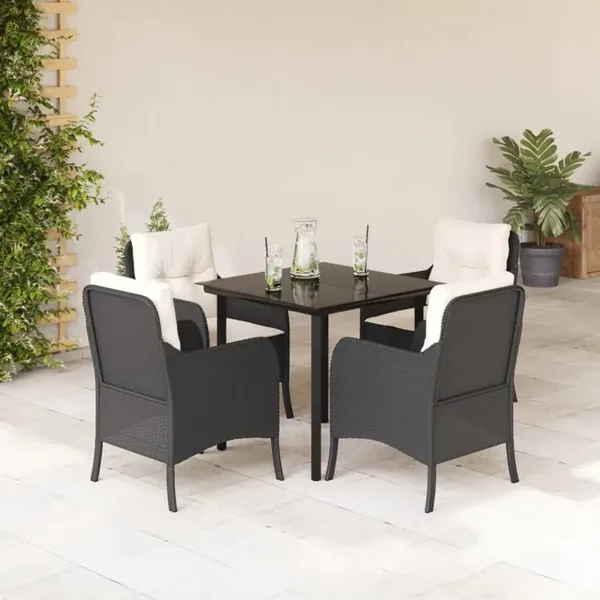 Ensemble à manger de jardin coussins 5pcs Noir Résine tressée