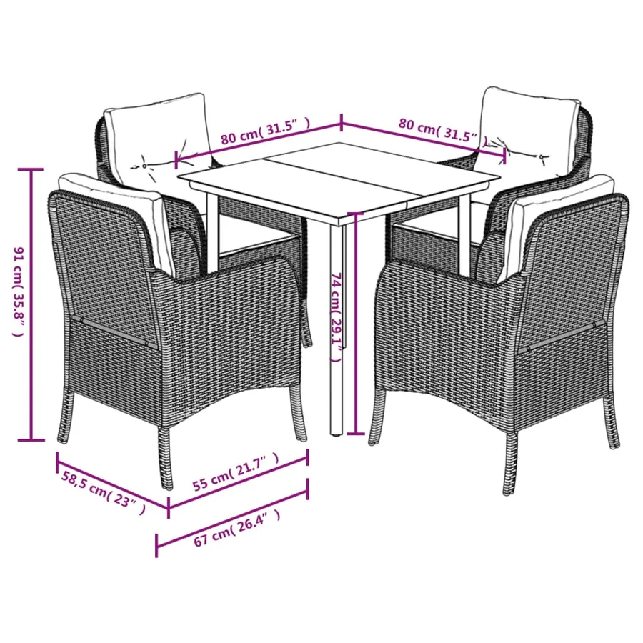 Ensemble à manger de jardin 5 pcs coussins gris résine tressée - 7