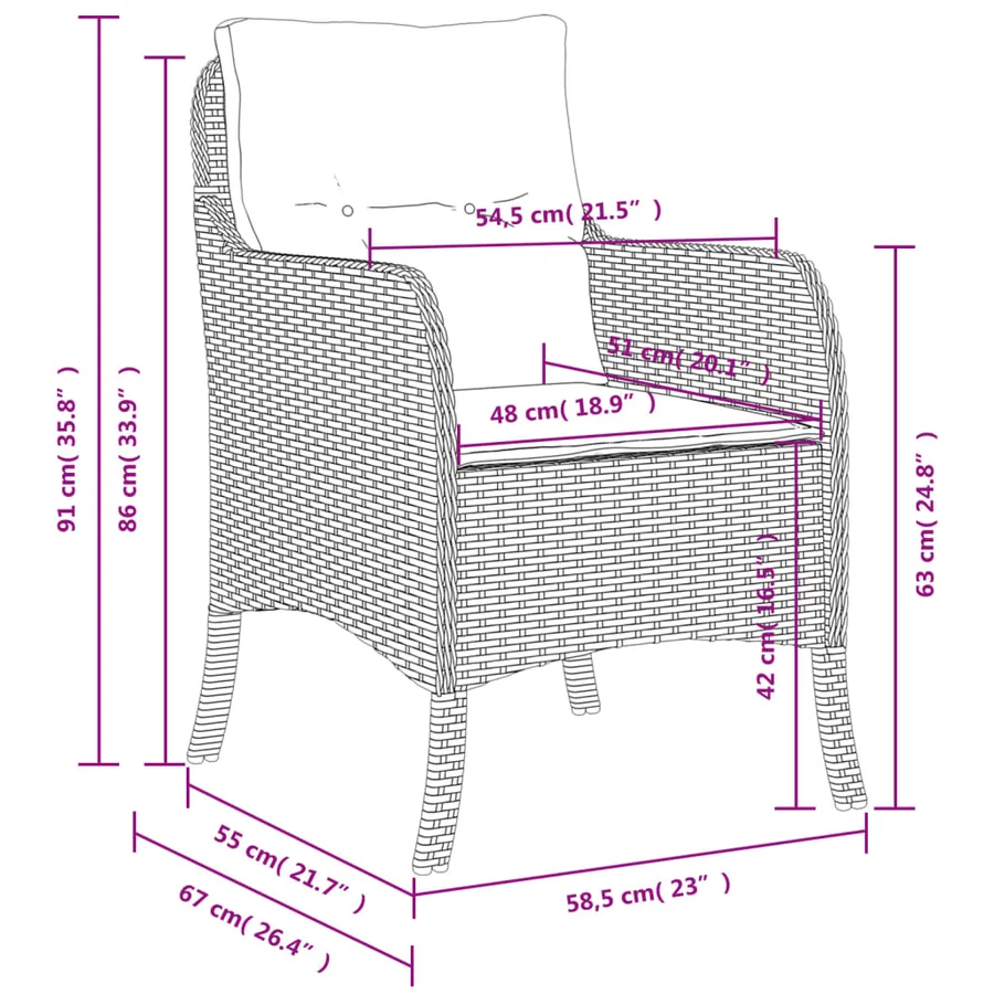 Chaises de jardin avec coussins lot de 2 mélange beige rotin - 10