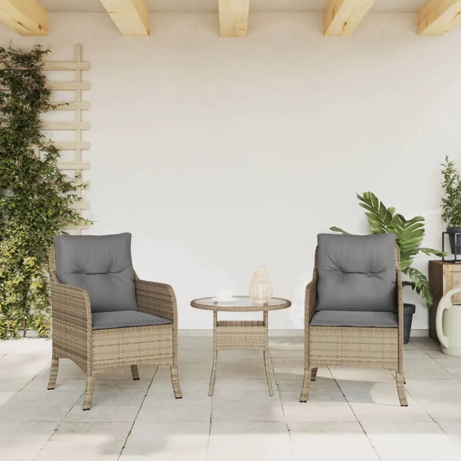 Chaises de jardin avec coussins lot de 2 mélange beige rotin - 3