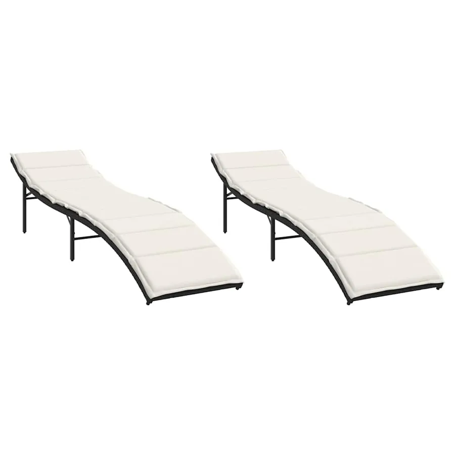 Chaises longues lot de 2 avec coussins noir résine tressée - 2