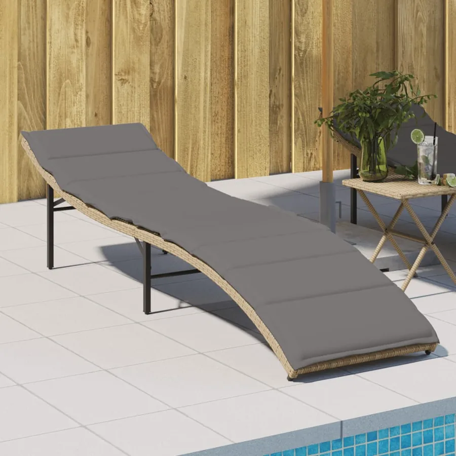 Chaise longue avec coussin beige 55x199x50 cm résine tressée