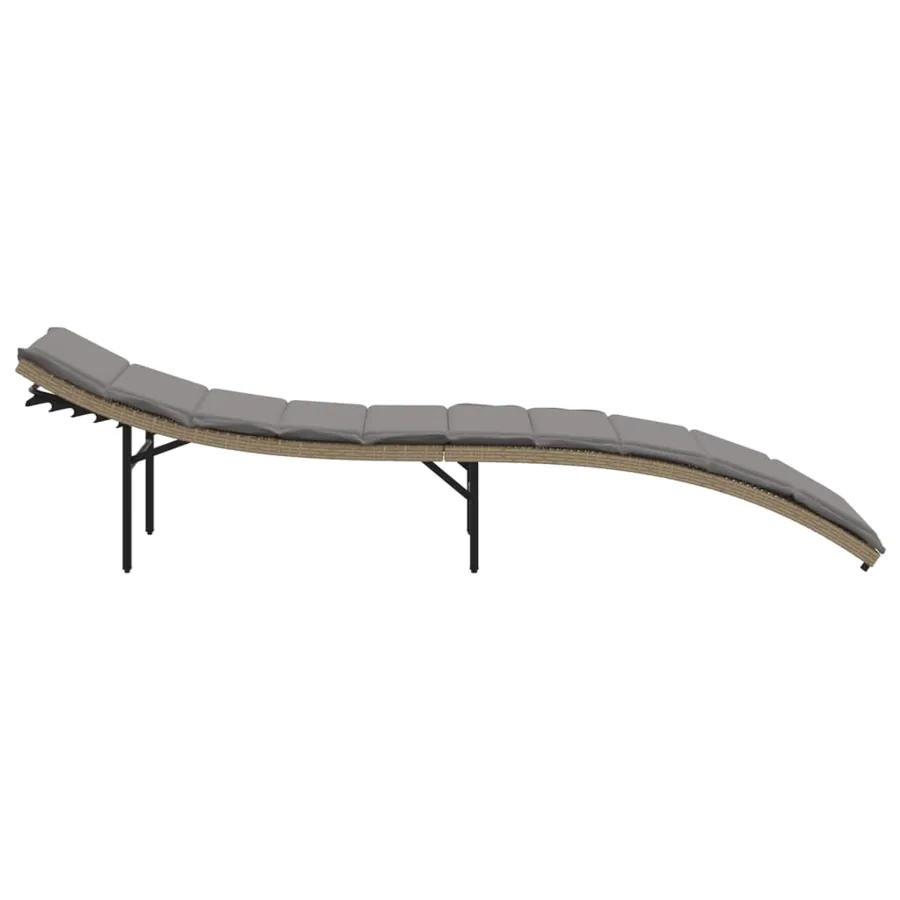Chaise longue avec coussin beige 55x199x50 cm résine tressée - 5
