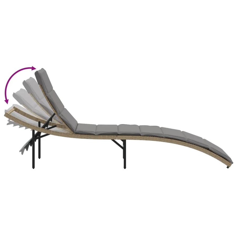Chaise longue avec coussin beige 55x199x50 cm résine tressée - 7