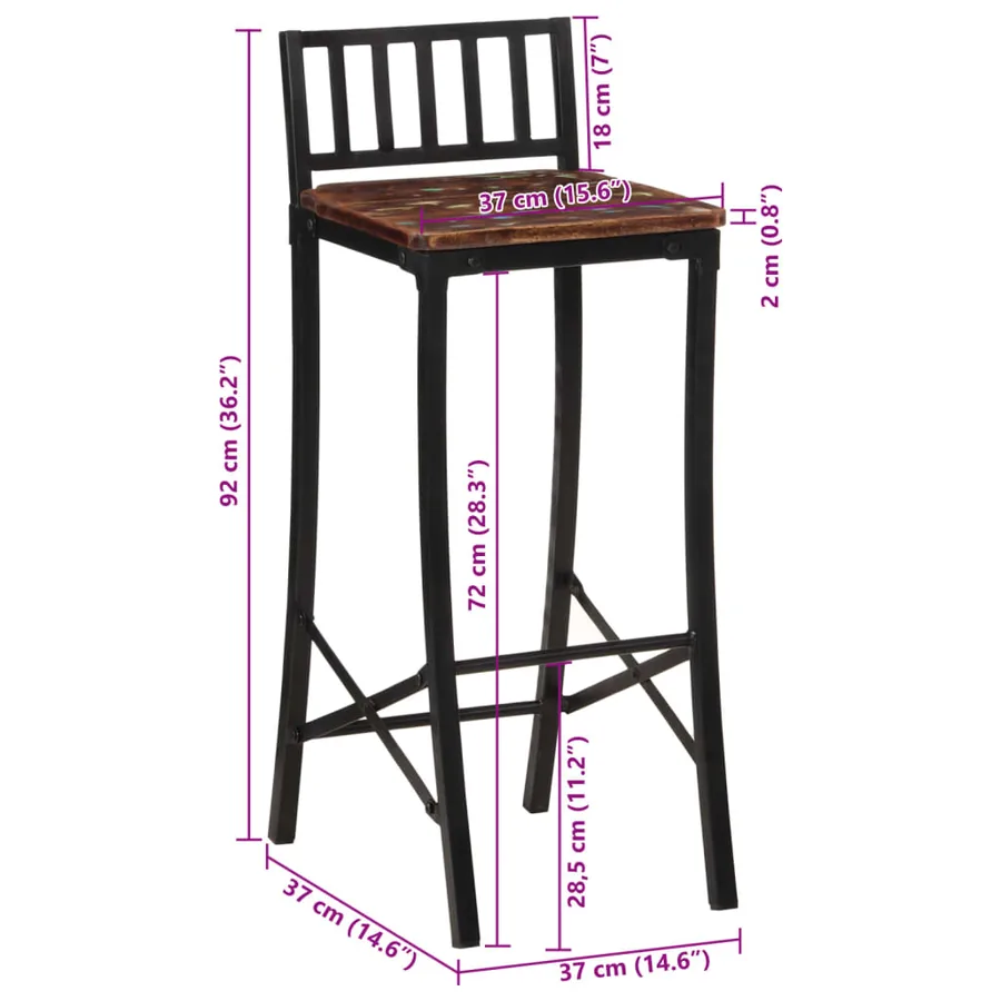 Chaises de bar lot de 2 bois de récupération massif - 11