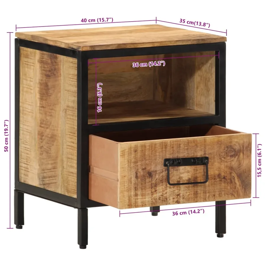 Table de chevet 40x35x50 cm bois de manguier massif - 8