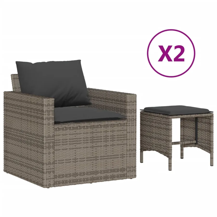 Salon de jardin 4 pcs avec coussins gris résine tressée - 2