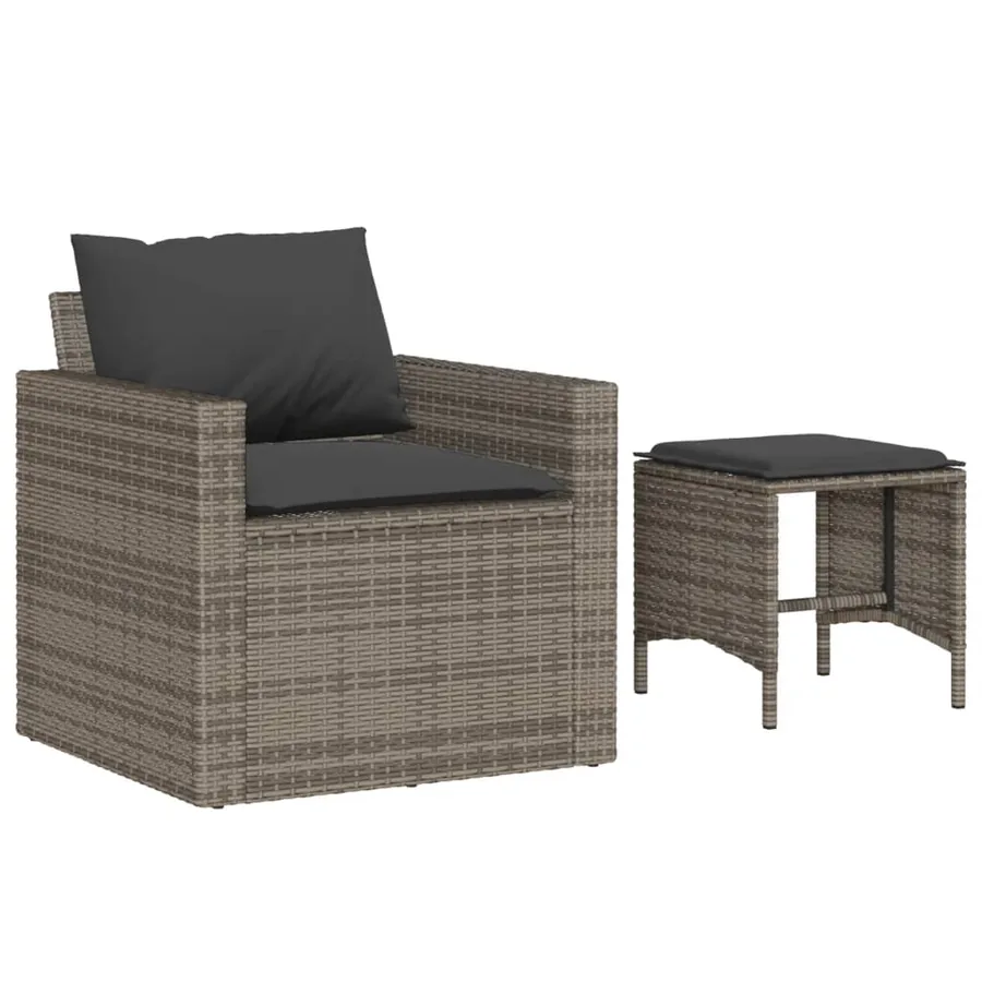 Salon de jardin 4 pcs avec coussins gris résine tressée - 3